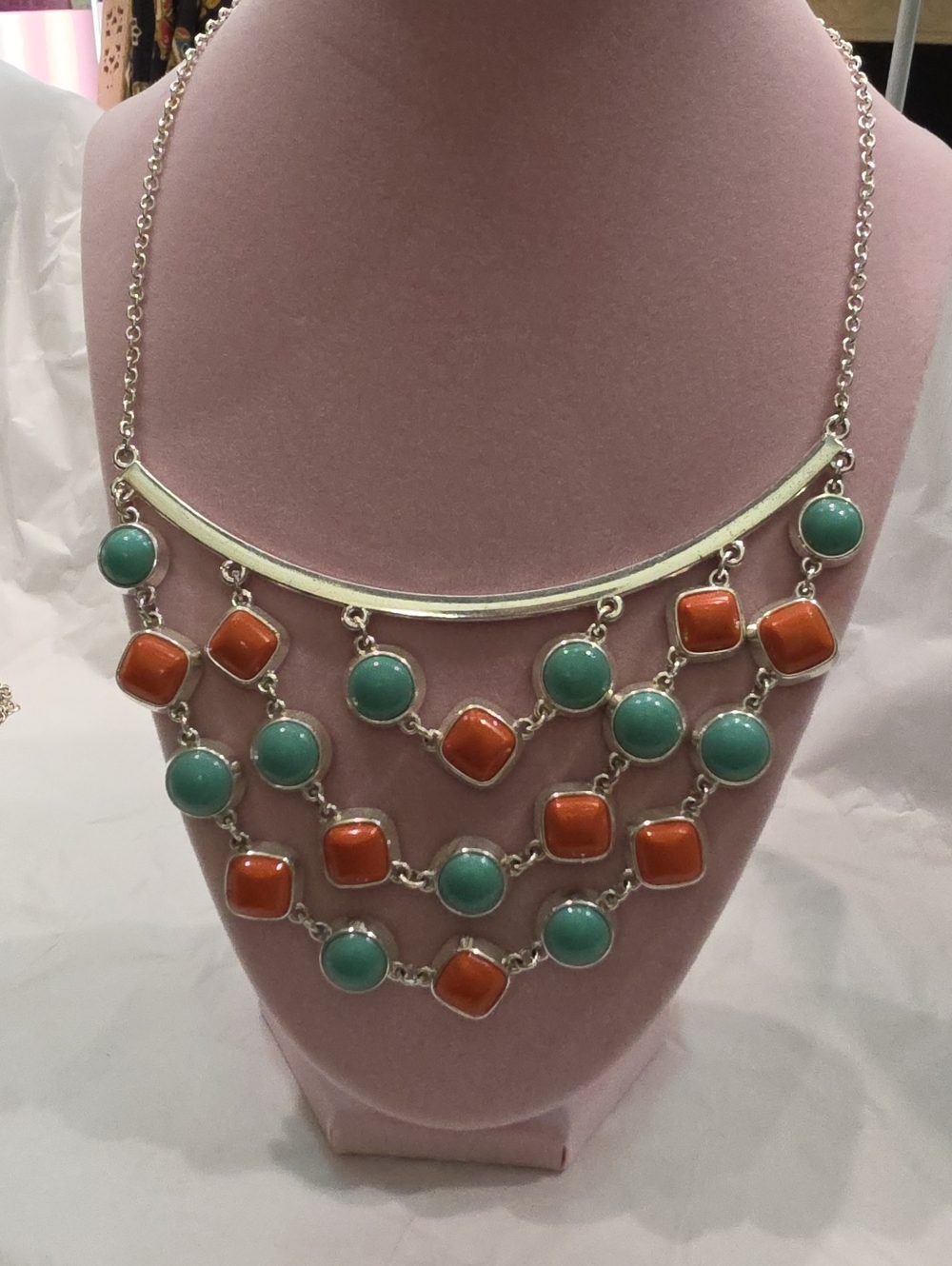 Liz Claiborne Women's Statement Bib Necklace in Teal and Coral